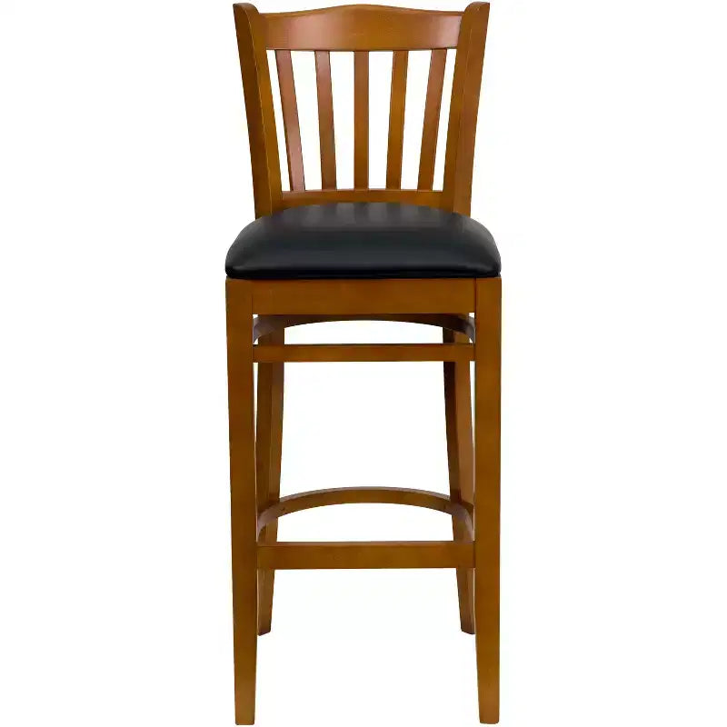 Vertical Slat Back Wooden Restaurant Barstool