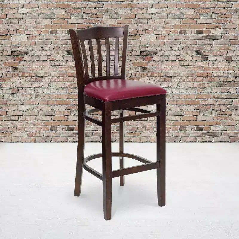 Vertical Slat Back Wooden Restaurant Barstool