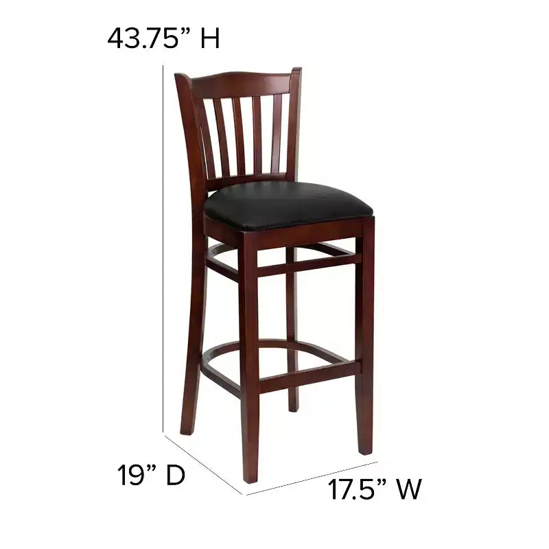 Vertical Slat Back Wooden Restaurant Barstool