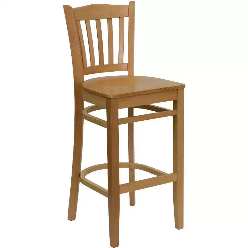 Vertical Slat Back Wooden Restaurant Barstool
