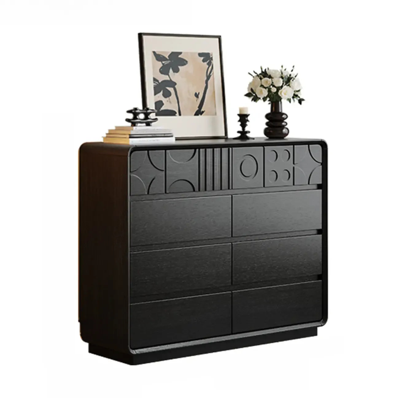 Commode en bois d'inspiration Art déco avec sculptures géométriques