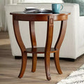 Vintage Cherry Wood Round Accent Side End Table 26 Wide with Lower Shelf, Brown Curving Legs for Living Room Bedroom Bedside