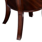 Table d'appoint ronde vintage en bois de cerisier de 66 cm de large avec étagère inférieure, pieds incurvés marron pour salon, chambre à coucher, chevet.