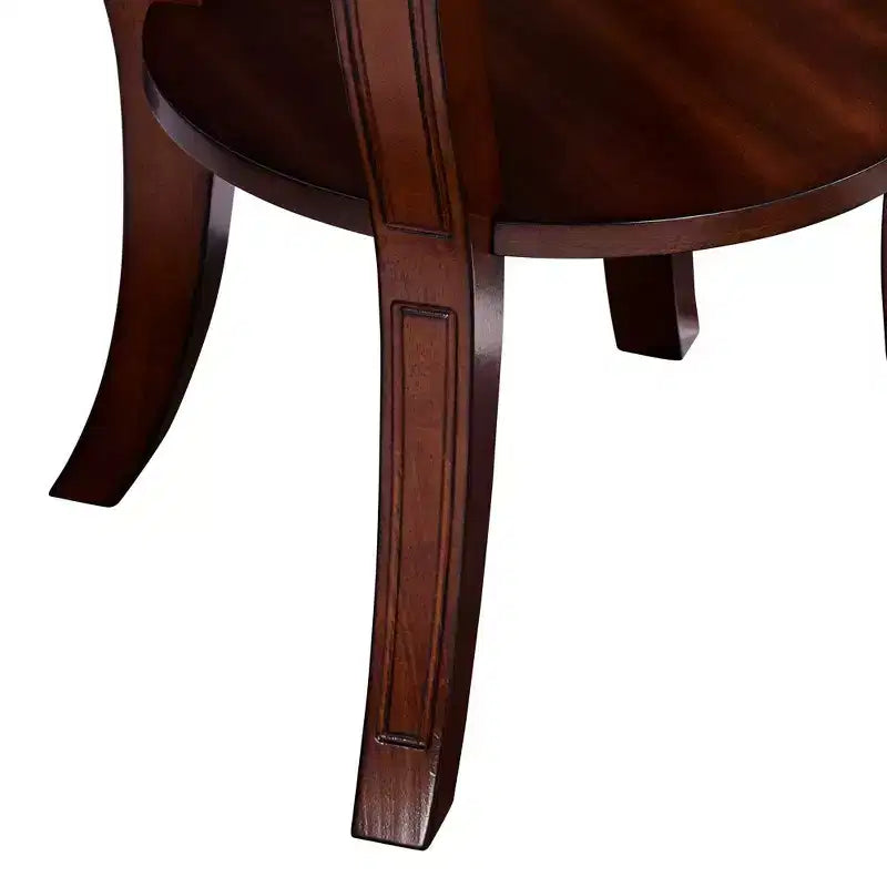 Vintage Cherry Wood Round Accent Side End Table 26 Wide with Lower Shelf, Brown Curving Legs for Living Room Bedroom Bedside