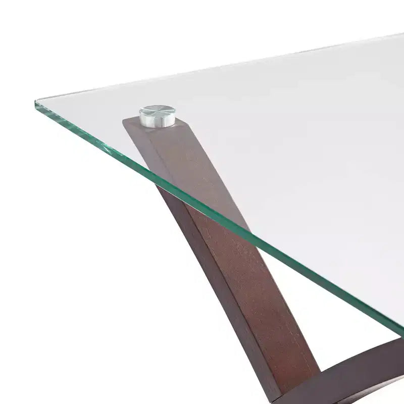 Modern Espresso Wood Square Accent Side End Table 23 3/4 Wide with Shelf, Brown Clear Glass Tabletop for Living Room Bedroom Entryway