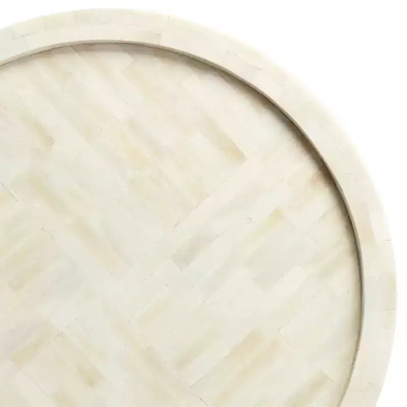 Modern Metal Round Accent Table 20 Wide Gold Mosaic Bone Tile Tabletop for Living Room Bedroom Bedside Entryway