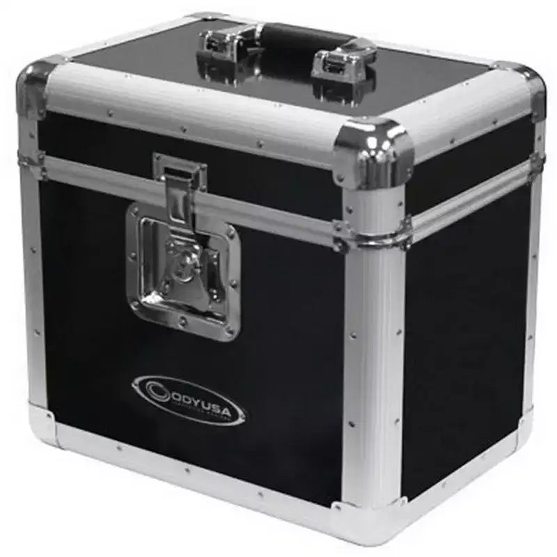 Record Utility Case for 70 Vinyl Records and LPs with Foam-Lined Interior, Secure Lock, and Handle, Silver