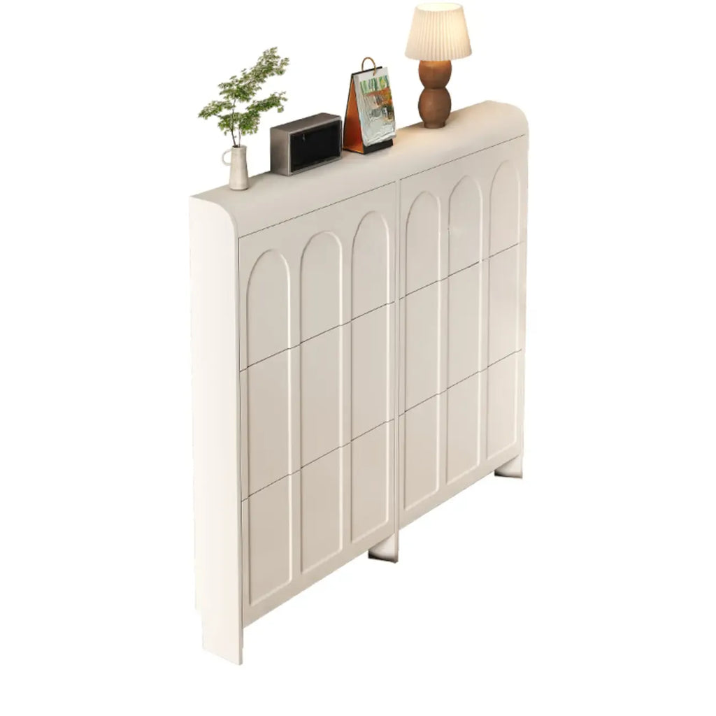 Meuble à chaussures blanc en bois 3 niveaux avec façade rabattable Slim