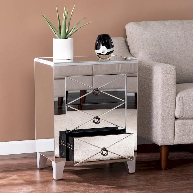 Table d'appoint miroir Churchill Mid Century Modern avec rangement de SEI Furniture