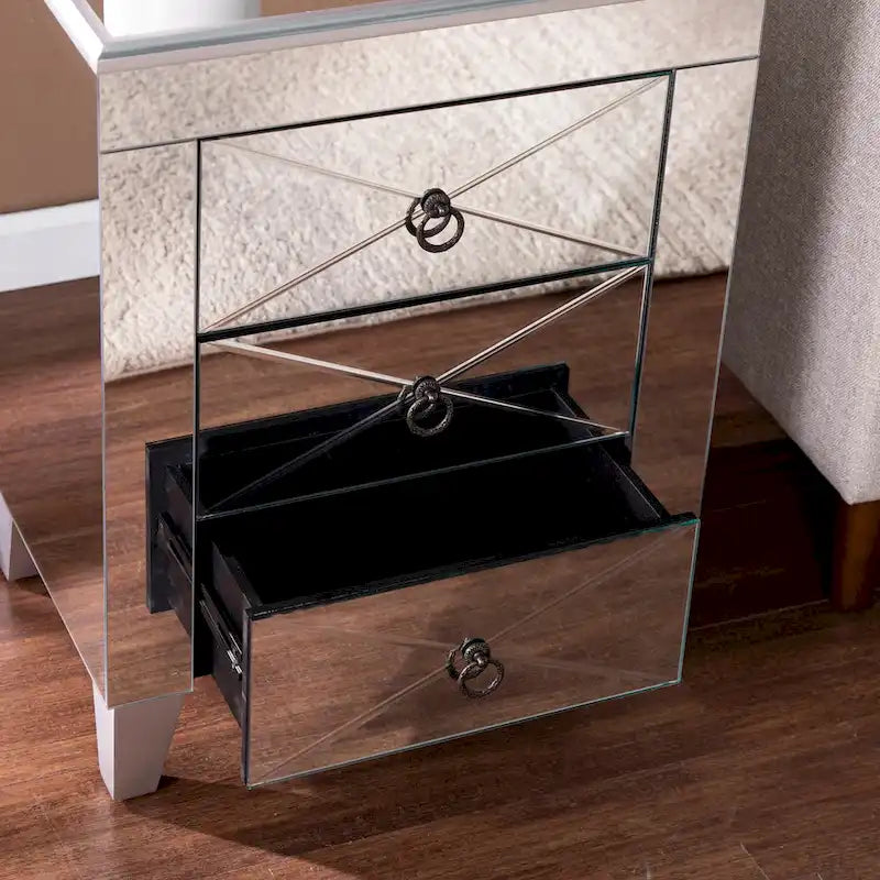 Table d'appoint miroir Churchill Mid Century Modern avec rangement de SEI Furniture