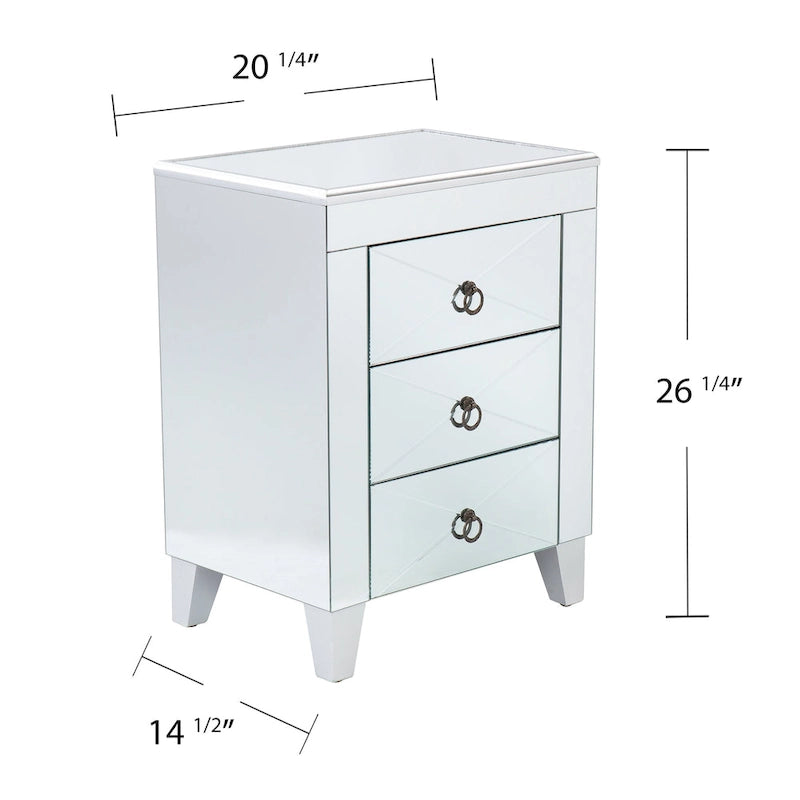 Table d'appoint miroir Churchill Mid Century Modern avec rangement de SEI Furniture
