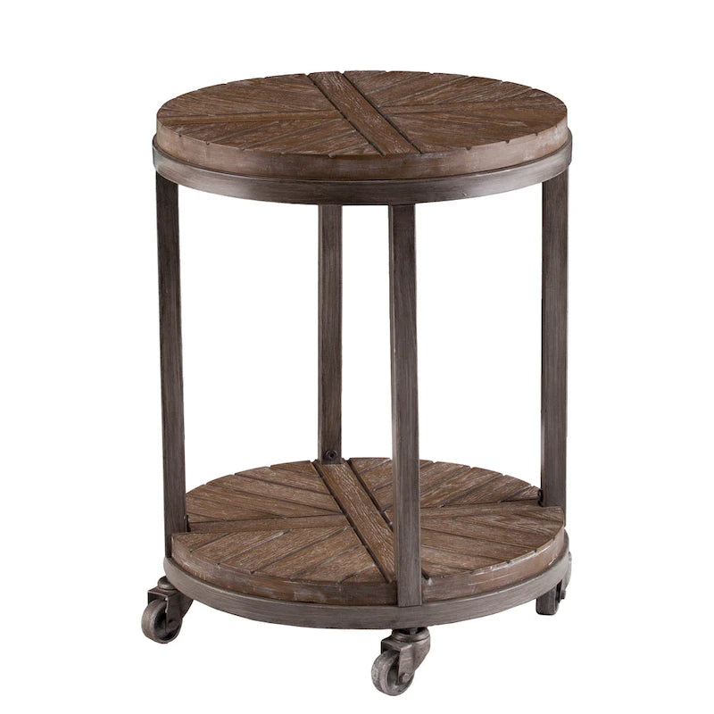 Table d'appoint ronde en bois marron industriel avec étagère SEI Furniture Kenya