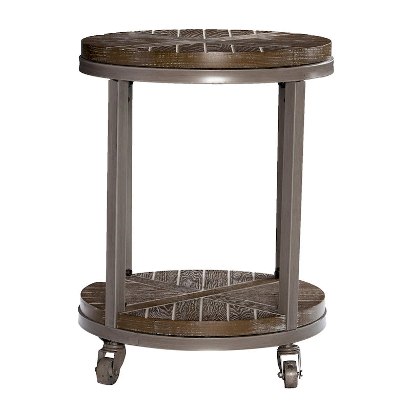 Table d'appoint ronde en bois marron industriel avec étagère SEI Furniture Kenya