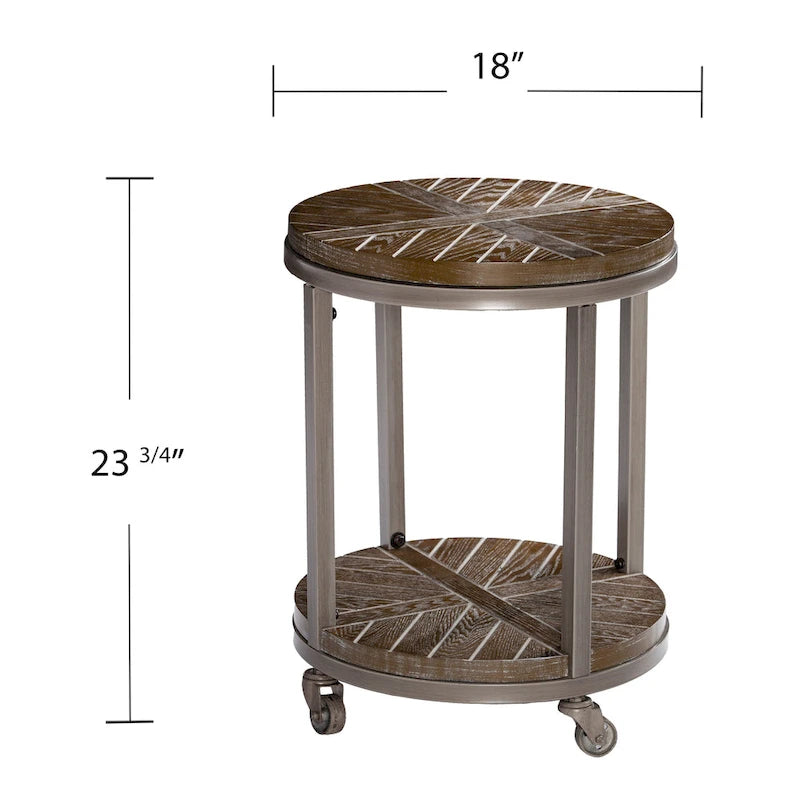 Table d'appoint ronde en bois marron industriel avec étagère SEI Furniture Kenya