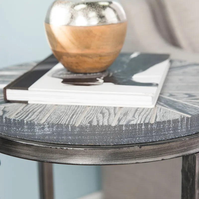 Table d'appoint ronde en bois marron industriel avec étagère SEI Furniture Kenya