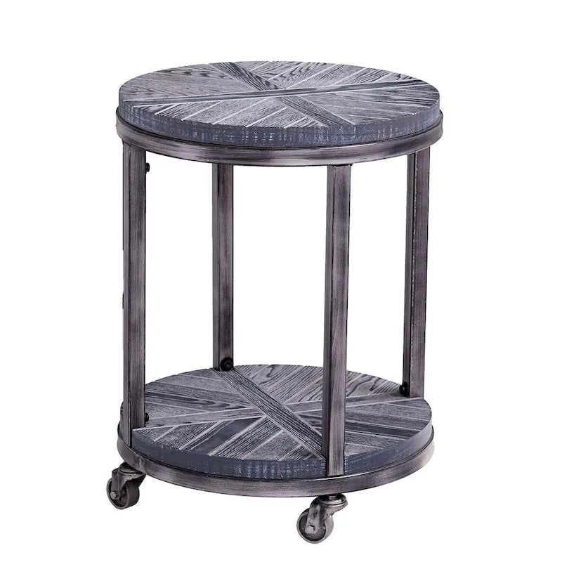 Table d'appoint ronde en bois marron industriel avec étagère SEI Furniture Kenya