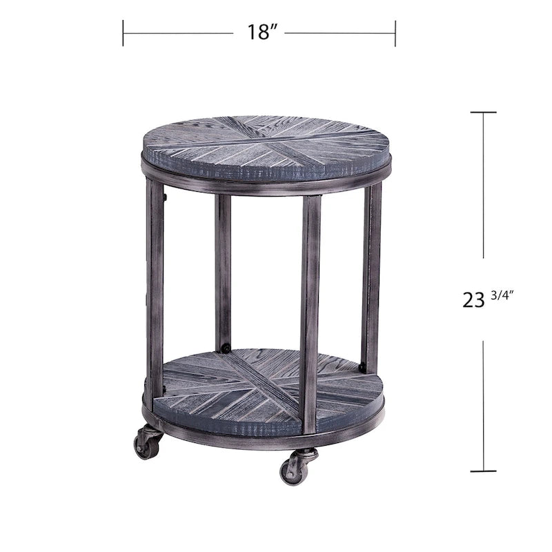 Table d'appoint ronde en bois marron industriel avec étagère SEI Furniture Kenya