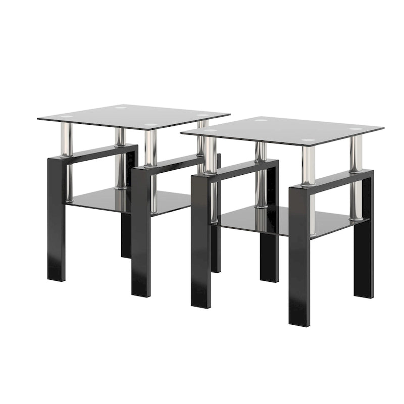 Table basse d'appoint carrée en verre trempé (Lot de 2) - 17,72 x 17,72 x 20,50