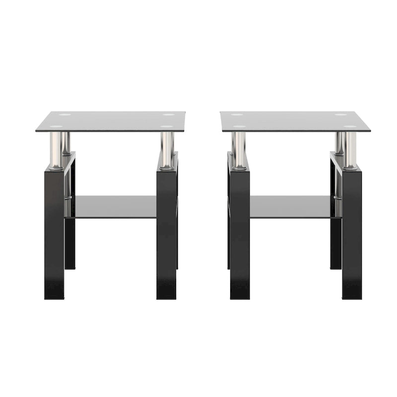 Table basse d'appoint carrée en verre trempé (Lot de 2) - 17,72 x 17,72 x 20,50