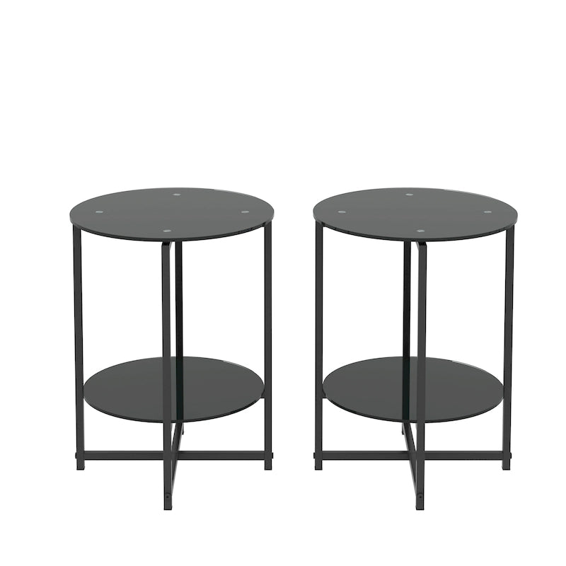Lot de 2 tables d'appoint en verre trempé (noir), tables basses rondes pour chambre, salon, bureau