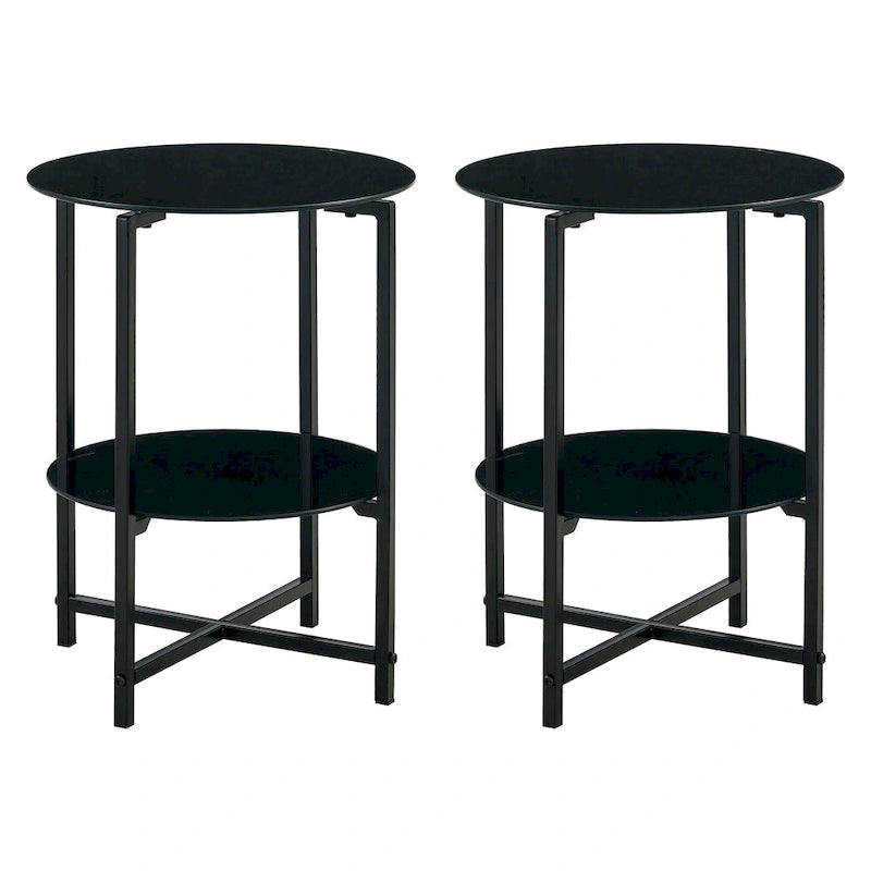 Lot de 2 tables d'appoint en verre trempé (noir), tables basses rondes pour chambre, salon, bureau