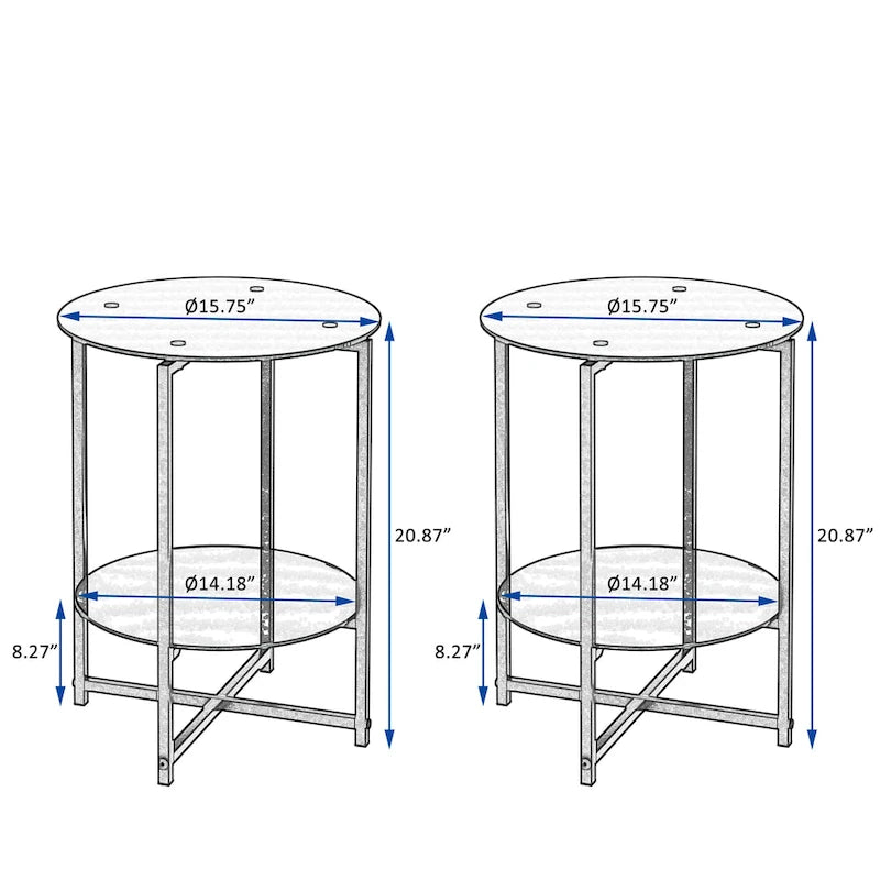 Lot de 2 tables d'appoint en verre trempé (noir), tables basses rondes pour chambre, salon, bureau