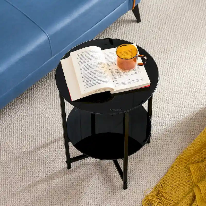 Lot de 2 tables d'appoint en verre trempé (noir), tables basses rondes pour chambre, salon, bureau