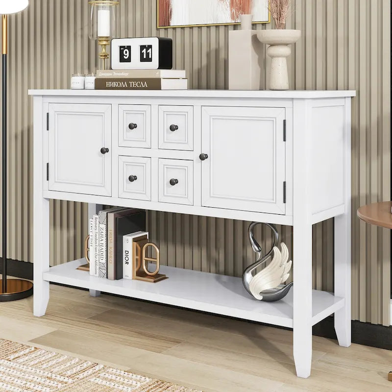 Console Vintage Série Cambridge avec Tiroirs et Placards - 15.00 x 46.00 x 34.00