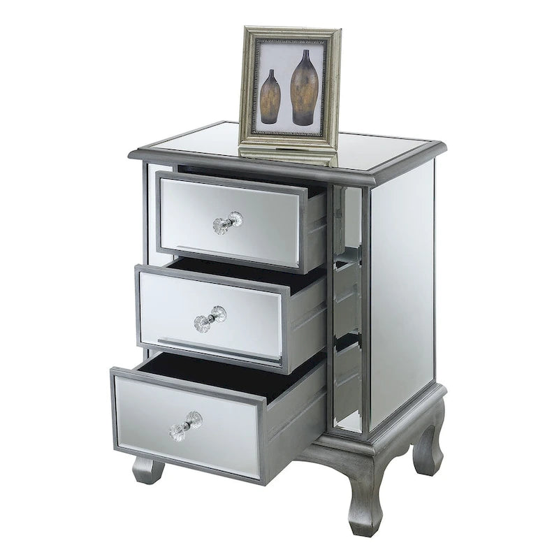 Table d'appoint à 3 tiroirs miroir Gold Coast Vineyard de Convenience Concepts