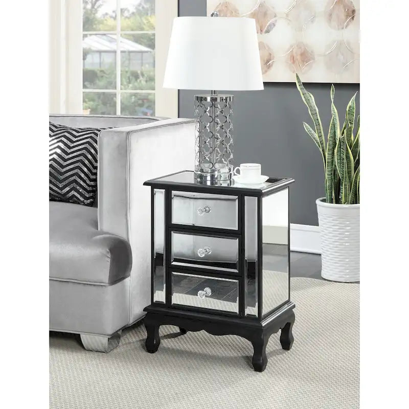 Table d'appoint à 3 tiroirs miroir Gold Coast Vineyard de Convenience Concepts
