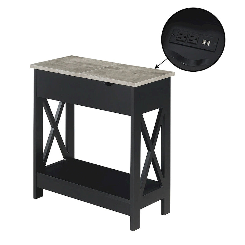 Table d'appoint Oxford Flip Top de Convenience Concepts avec station de charge et étagère