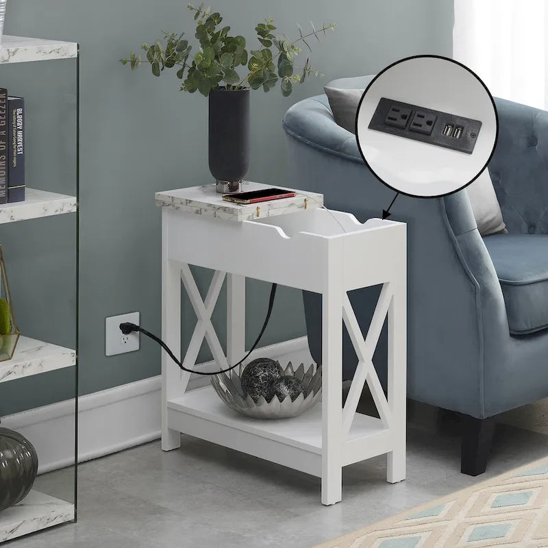 Table d'appoint Oxford Flip Top de Convenience Concepts avec station de charge et étagère