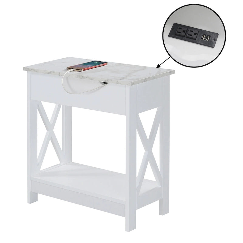 Table d'appoint Oxford Flip Top de Convenience Concepts avec station de charge et étagère