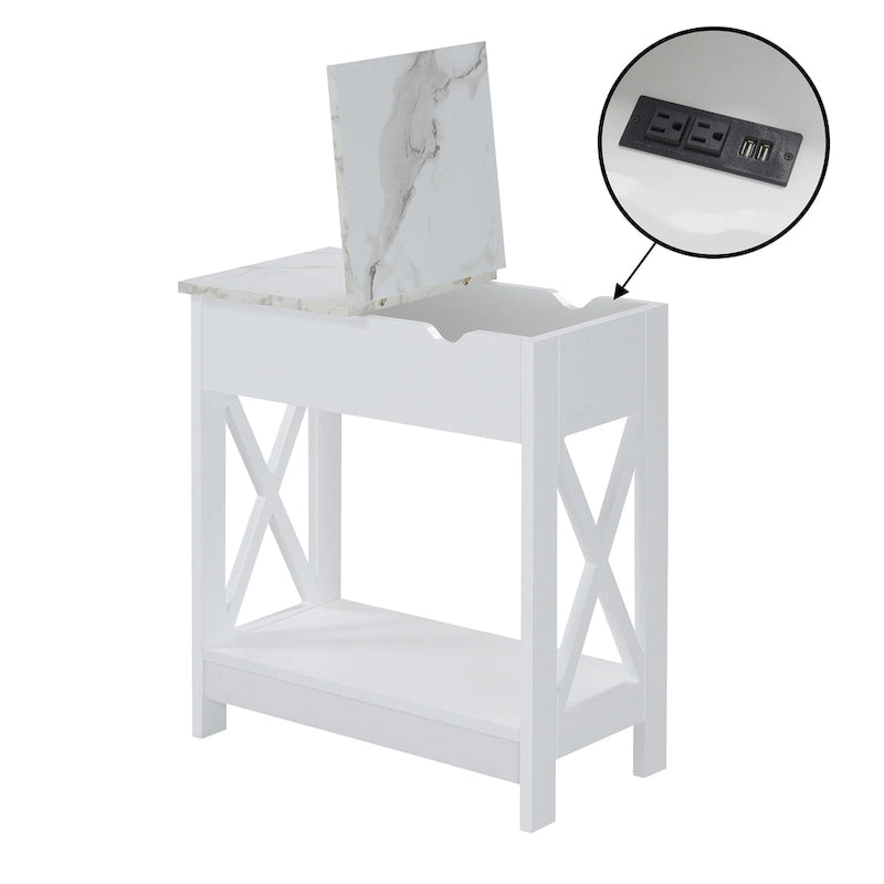 Table d'appoint Oxford Flip Top de Convenience Concepts avec station de charge et étagère