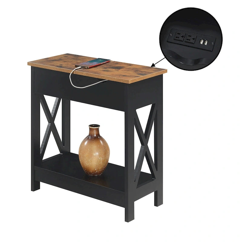 Table d'appoint Oxford Flip Top de Convenience Concepts avec station de charge et étagère