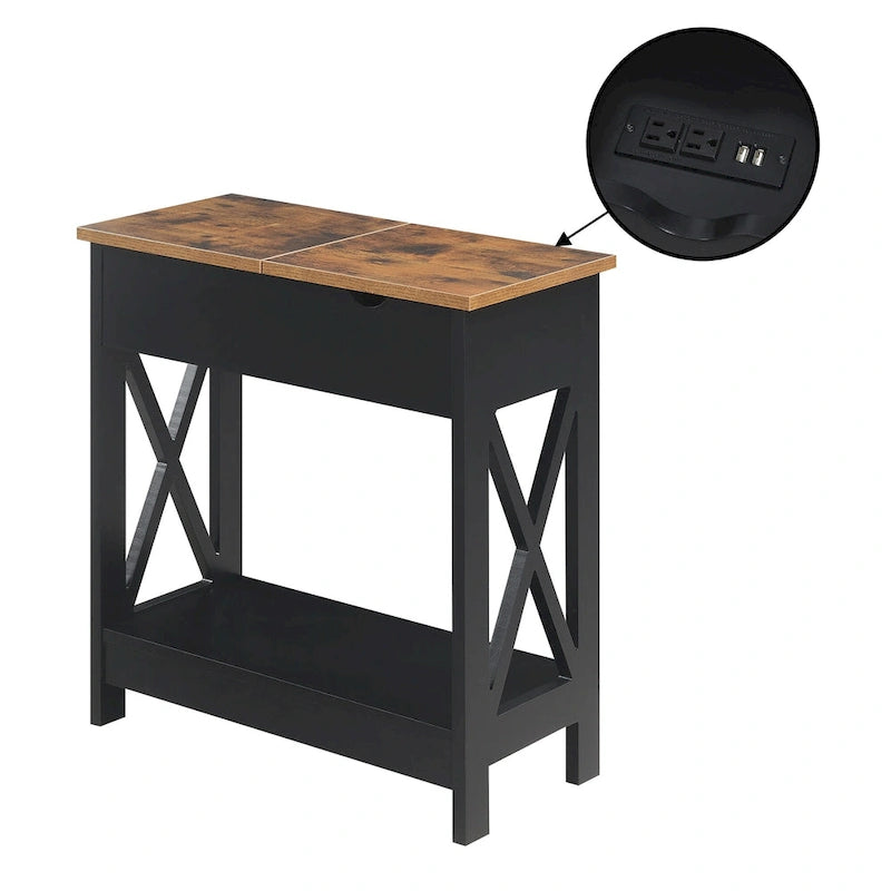 Table d'appoint Oxford Flip Top de Convenience Concepts avec station de charge et étagère