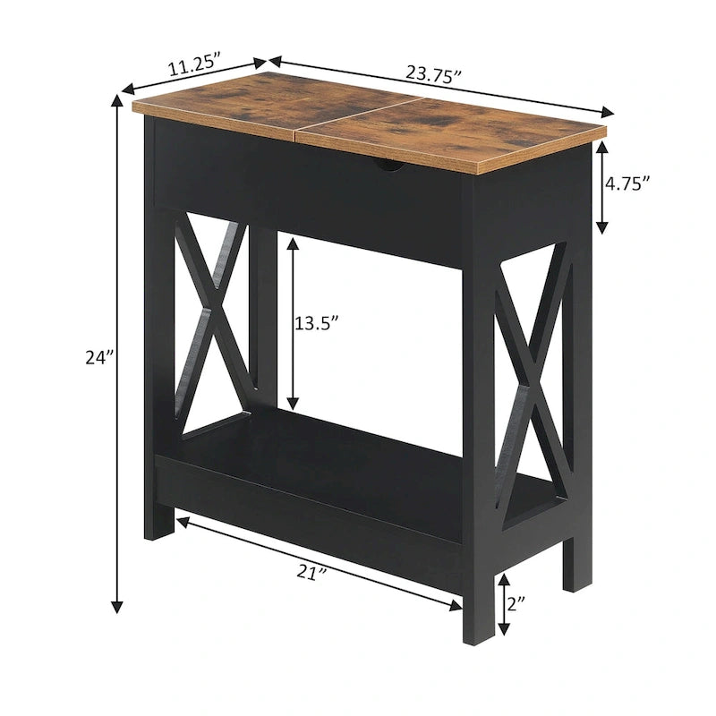 Table d'appoint Oxford Flip Top de Convenience Concepts avec station de charge et étagère