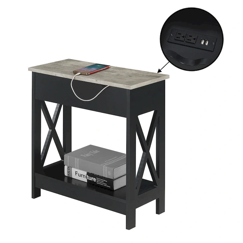 Table d'appoint Oxford Flip Top de Convenience Concepts avec station de charge et étagère