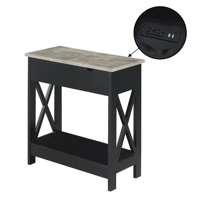 Table d'appoint Oxford Flip Top de Convenience Concepts avec station de charge et étagère