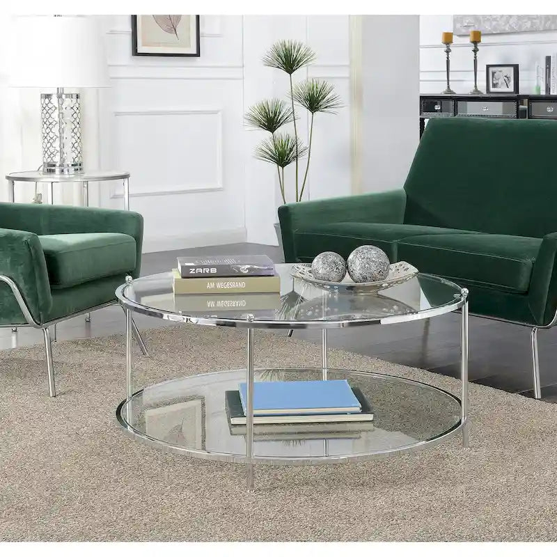 Table basse ronde en verre à 2 niveaux Royal Crest de Convenience Concepts