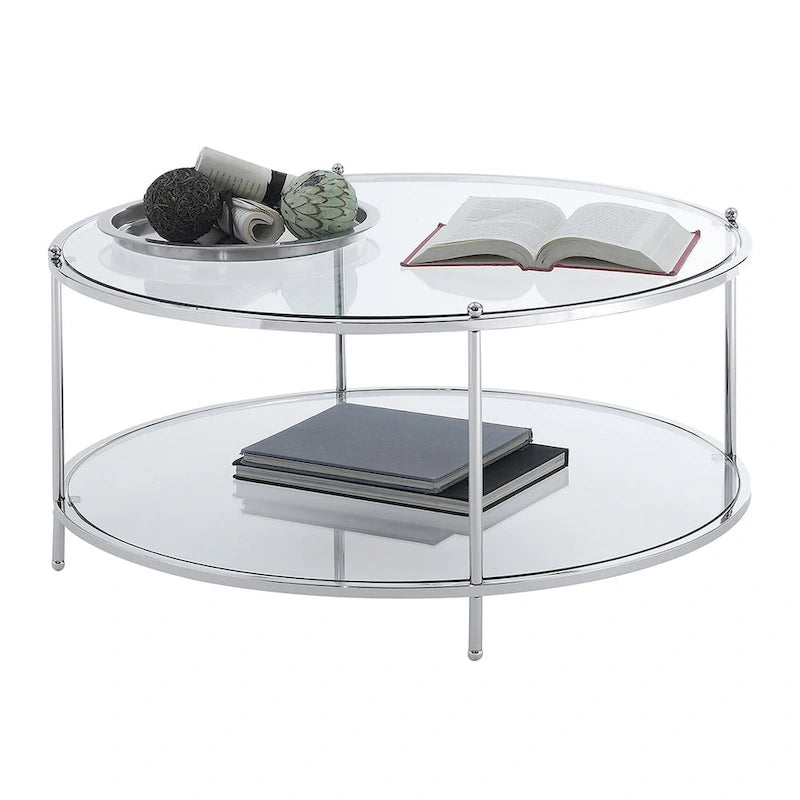 Table basse ronde en verre à 2 niveaux Royal Crest de Convenience Concepts