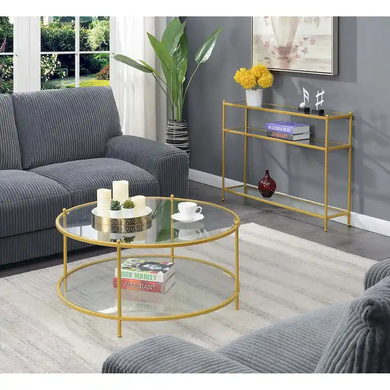Table basse ronde en verre à 2 niveaux Royal Crest de Convenience Concepts