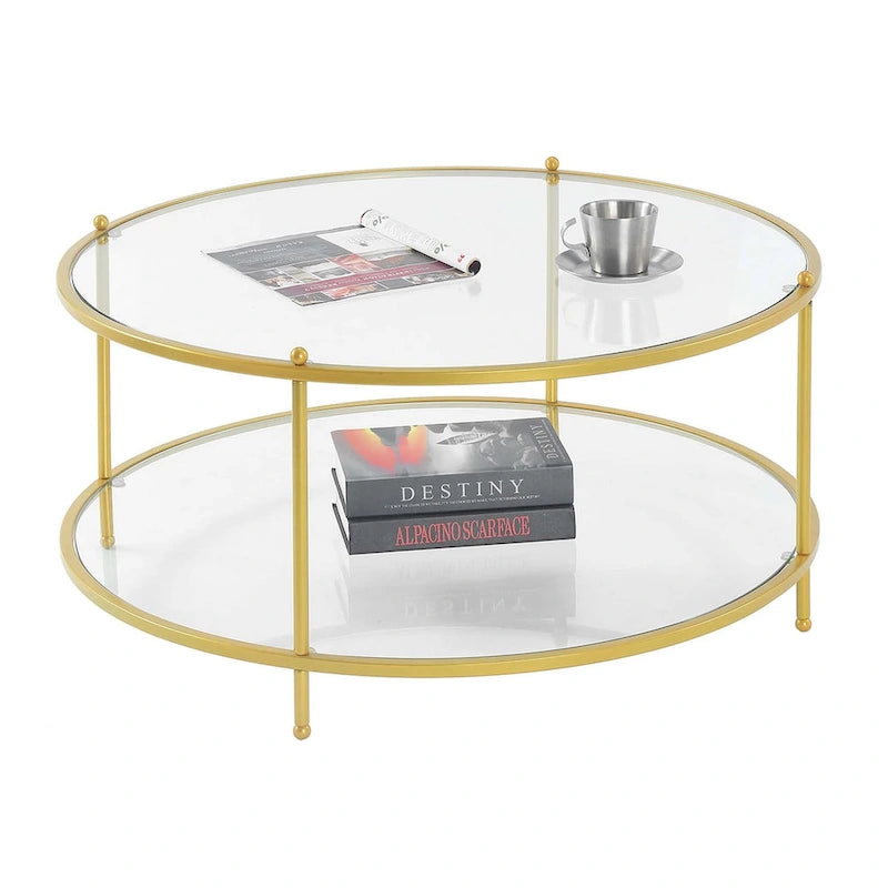 Table basse ronde en verre à 2 niveaux Royal Crest de Convenience Concepts