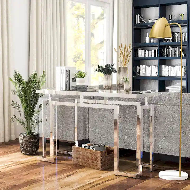 Console Pelmont Contemporary 52 po avec plateau en verre par Furniture of America