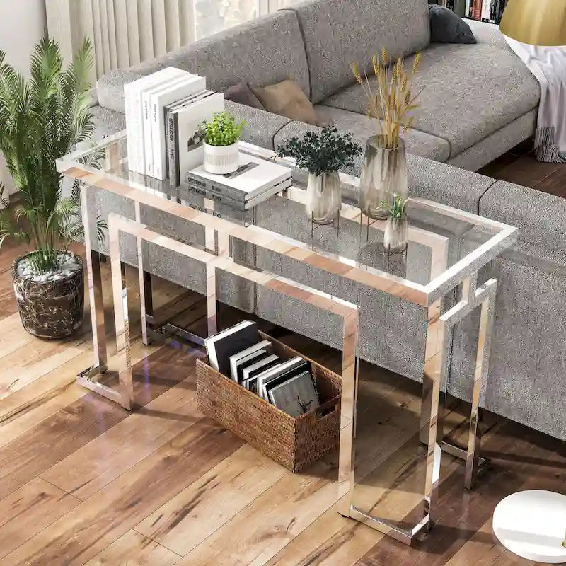 Console Pelmont Contemporary 52 po avec plateau en verre par Furniture of America