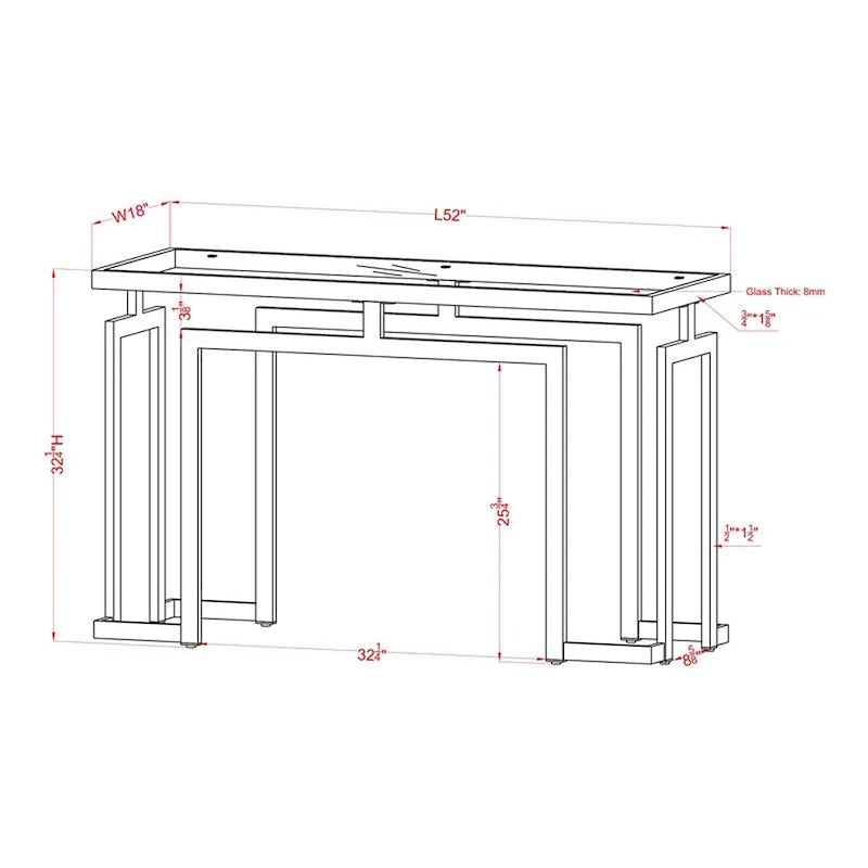 Console Pelmont Contemporary 52 po avec plateau en verre par Furniture of America
