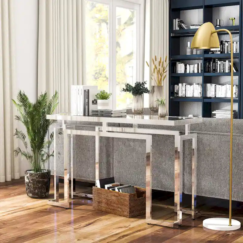 Console Pelmont Contemporary 52 po avec plateau en verre par Furniture of America
