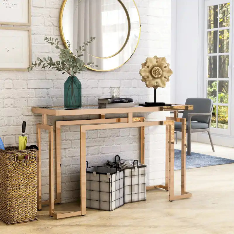 Console Pelmont Contemporary 52 po avec plateau en verre par Furniture of America