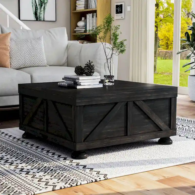 Table basse de rangement Kinleyville Farmhouse 36 po en acacia et pin par Furniture of America