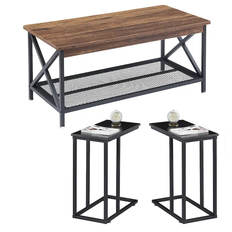 Javlergo Ensemble de 3 Tables Basses pour Salon, Table Basse en Bois et Ensemble de 2 Tables d'Appoint en C